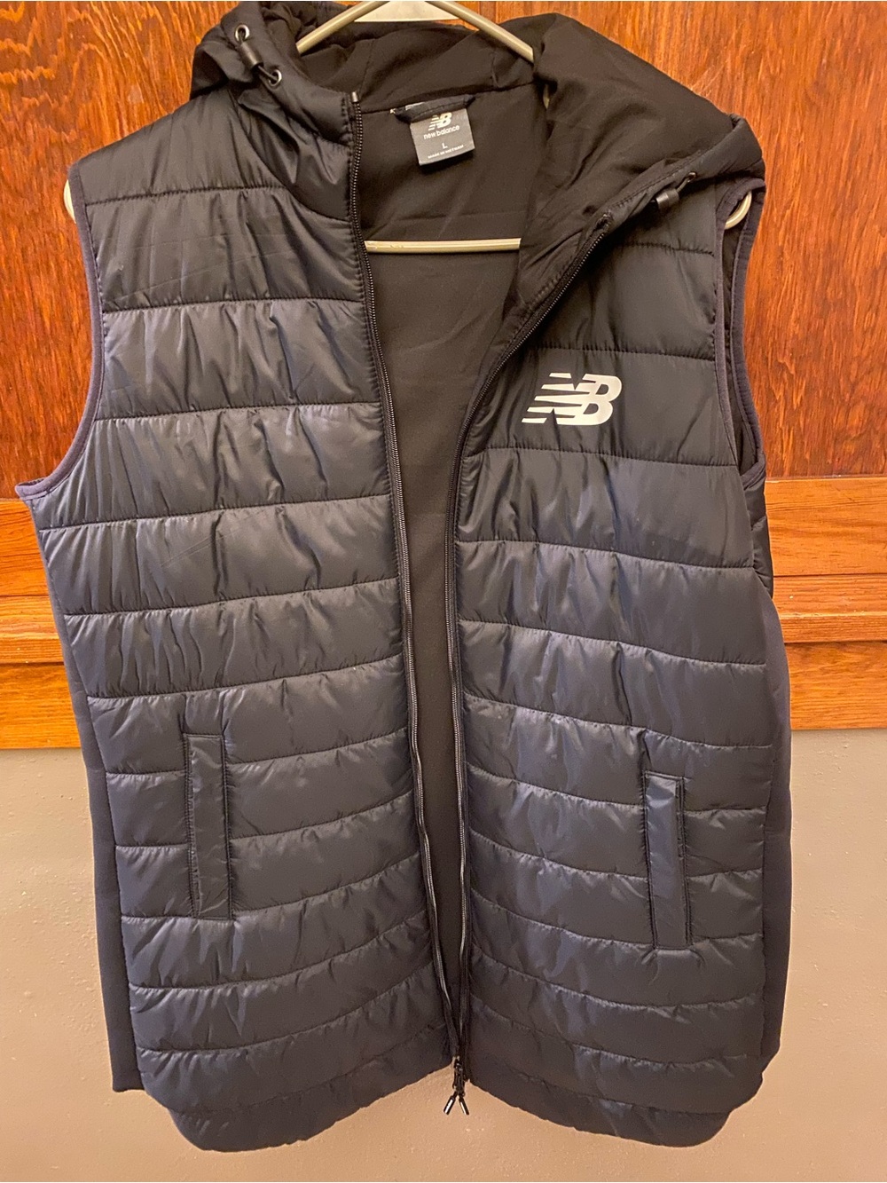 New Balance Black Quilted Hooded Women's Vest with Logo
